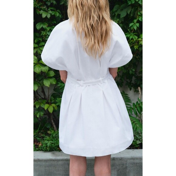 NWT Zara ZW Collection Belted Pleated Mini Dress White 8761/347 Women Sz Medium - Picture 3 of 11